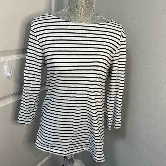 Tops - Black & White Boat Neck 3/4 Sleeve Top NWOT Size M